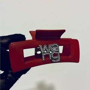 Red Hair Clip with Rhinestone Detail